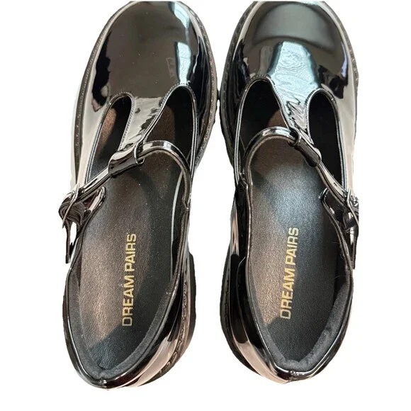 Dream Pairs Chunky Platform Mary Jane Shoes Black Patent Lug Sole 8.5 - Picture 8 of 12